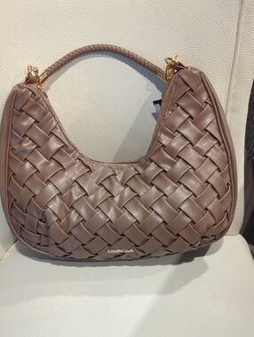 bebe Woven Taupe Shoulder Bag